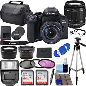 camera eos 850d (rebel t8i) dslr camera w/with 18-55mm lens bundle with wide angle + telephoto lens + 128gb memory + case + tripod + filter kit + pro kit