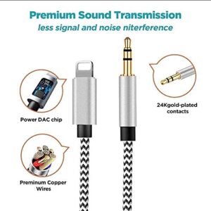 [Apple MFi Certified] iPhone to Car Stereo Cable, [3.3FT/1.0M] Lightning to 3.5mm AUX Audio Cord Compatible with iPhone 12/12 Pro/11/XS/XR/X 8 7 6/iPad, iPod to Home Stereo, Speaker, Headphone(Silver)