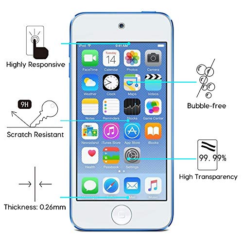 OMOTON Tempered Glass Screen Protector for New iPod Touch 7th Generation 6th Gen 5th Gen (2015/2019 Released), 2 Pack