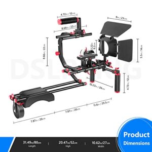 Neewer Shoulder Rig Kit for DSLR Cameras and Camcorders, Movie Video Film Making System with Matte Box, Follow Focus, C-Shaped Bracket, 15mm Rods, Handgrip, 1/4” & 3/8” Threads (Red + Black)