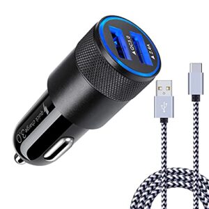 [5.4a/30w] fast car charger type c 6ft cable for samsung galaxy s23 s22 s21 s20 ultra fe s10e s10 s9 s8 plus, note 20 10 9 8, a14 a53 a32 a71 5g a20 a90, lg stylo 4/5/6, moto g8 g7, quick usb car plug