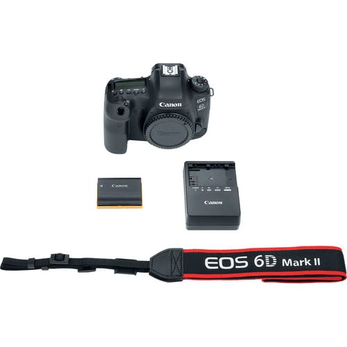 Canon EOS 6D Mark II DSLR Camera (Body Only) (1897C002) + 64GB Memory Card + Case + Photo Software + 2 x LPE6 Battery + Card Reader + Light + Flex Tripod + Hand Strap + More (Renewed)