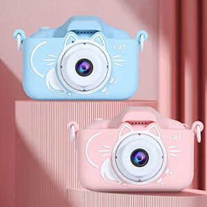 cute kids digital camera for boys girls, 20 mp cat selfie camera, christmas birthday for kids – 2 inch screen, front rear 2000w lens, video, filter mode, games