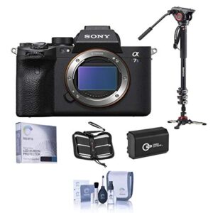 sony alpha a7s iii mirrorless digital camera body – bundle with manfrotto aluminum monopod, extra battery, screen protector, memory wallet, cleaning kit