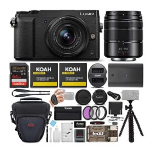 panasonic lumix gx85 mirrorless camera (black) bundled with 12-32mm and 45-150mm lenses, 64gb sd card, and accessory bundle
