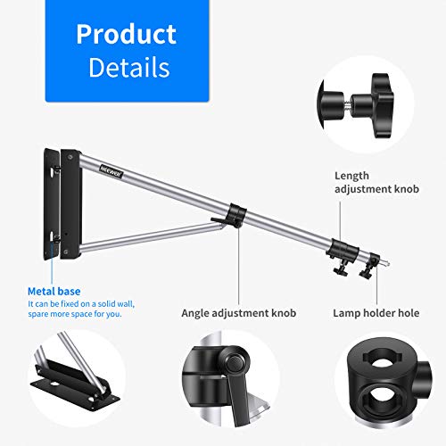 Neewer Wall Mounting Triangle Boom Arm for Photography Strobe Light, Monolight, Softbox, Reflector, Umbrella and Ring Light, Support 180 Degree Rotation, Max Length 5.5 feet/169cm (Silver)