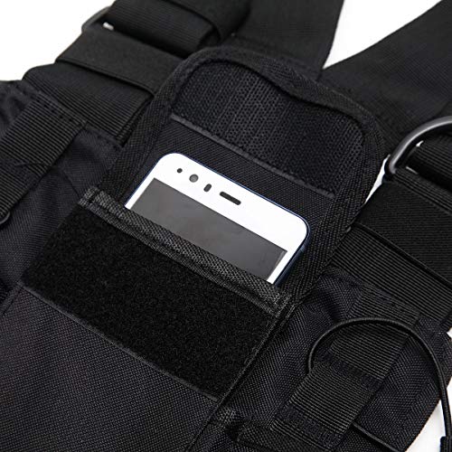 Abbree Front Pack Pouch Holster Vest Rig Radio Chest Harness Chest Bag Carry Case for Baofeng Two Way Radio Walkie Talkie UV-5R BF-F8HP UV-82 TYT Motorola Midland (Black)