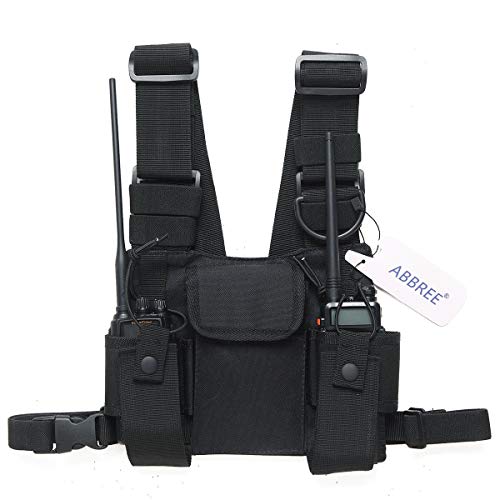 Abbree Front Pack Pouch Holster Vest Rig Radio Chest Harness Chest Bag Carry Case for Baofeng Two Way Radio Walkie Talkie UV-5R BF-F8HP UV-82 TYT Motorola Midland (Black)