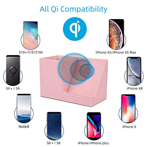 15W Pink Wireless Charger,Fast Wireless Charger Desk Stand,Qi Certified Charging Dock with Pen Holder Storage for iPhone 12/11/Xs MAX/XR/XS/X/8, Samsung S10/S9/S9+/S8/S8+/Note 10（No AC Adapter）