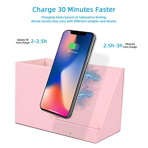 15W Pink Wireless Charger,Fast Wireless Charger Desk Stand,Qi Certified Charging Dock with Pen Holder Storage for iPhone 12/11/Xs MAX/XR/XS/X/8, Samsung S10/S9/S9+/S8/S8+/Note 10（No AC Adapter）