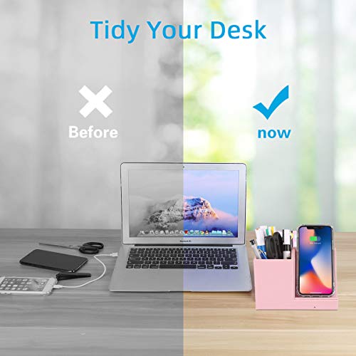 15W Pink Wireless Charger,Fast Wireless Charger Desk Stand,Qi Certified Charging Dock with Pen Holder Storage for iPhone 12/11/Xs MAX/XR/XS/X/8, Samsung S10/S9/S9+/S8/S8+/Note 10（No AC Adapter）