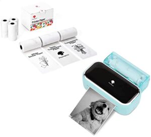 phomemo m03 green photo printer- bluetooth thermal photo printer with 6 roll 2 inch white/transparent/semi-transparent thermal paper, compatible with ios + android for photos, journalist, work, plan