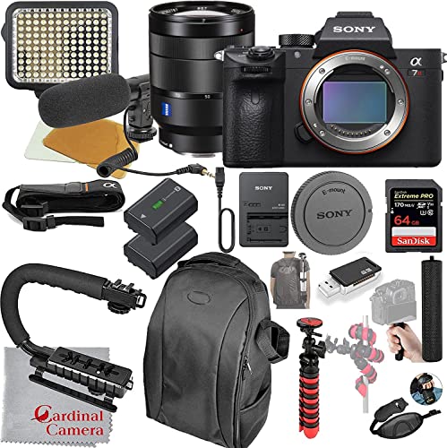 Sony Alpha a7RIIIA (New Model) Mirrorless Digital Camera with 24-70mm f/4 Lens Video Bundle + LED Video Light + Microphone + Extreme Speed 64GB Memory(20pc Bundle)