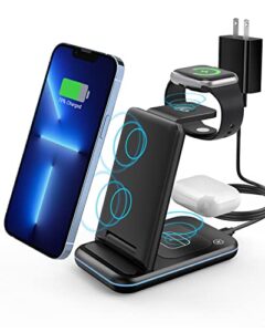 wireless charger, 3 in 1 fast wireless charging station, wireless charging stand dock 18w foldable for apple watch se/7/6/5/4/3/2 airpods 3/2/pro iphone 13/12/11/pro/xs/xs max/xr/x/se/8/8 plus