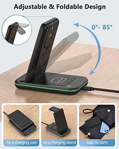 Wireless Charger, 3 in 1 Fast Wireless Charging Station, Wireless Charging Stand Dock 18W Foldable for Apple Watch SE/7/6/5/4/3/2 AirPods 3/2/Pro iPhone 13/12/11/Pro/XS/Xs Max/XR/X/SE/8/8 Plus