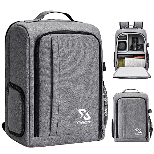 Golkcurx Camera Bag for DSLR/SLR Cameras，Camera Backpack Waterproof for Photographers Grey L