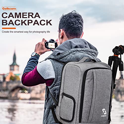 Golkcurx Camera Bag for DSLR/SLR Cameras，Camera Backpack Waterproof for Photographers Grey L