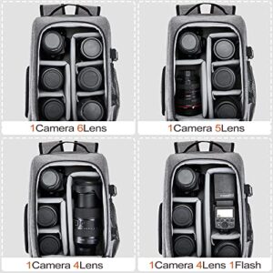 Golkcurx Camera Bag for DSLR/SLR Cameras，Camera Backpack Waterproof for Photographers Grey L