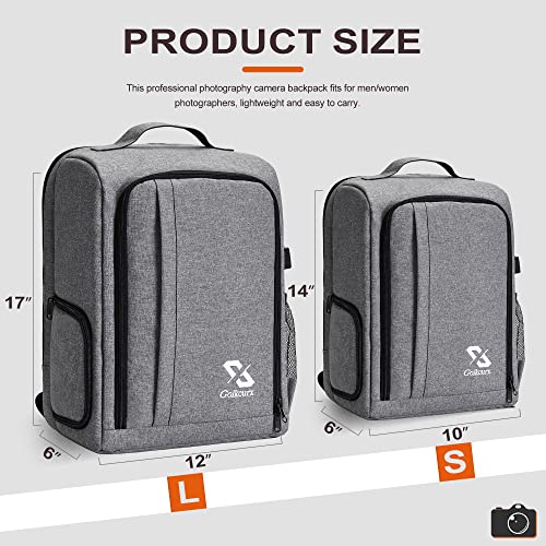 Golkcurx Camera Bag for DSLR/SLR Cameras，Camera Backpack Waterproof for Photographers Grey L