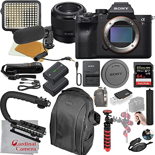 Sony Alpha a7RIVA (New Model) Mirrorless Digital Camera with 50mm f/1.8 Lens Video Bundle + LED Video Light + Microphone + Extreme Speed 64GB Memory(20pc Bundle)