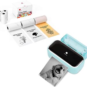 Phomemo M03 Green Portable Printer- Bluetooth Thermal Photo Printer with 6 Roll 2 Inch White/Gold Glitter/Silver Glitter Thermal Paper, Compatible with iOS + Android for Photos, Journalist, Work, Plan