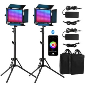 nitsine app control led video light panel lighting kit, 2-pack 45w dimmable bi-color +light stand, 3200k–5600k soft light cri 97+ 7000lux for game/live streaming/youtube/photography