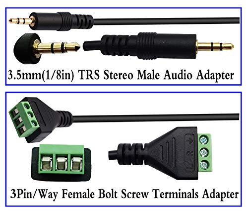 zdyCGTime 3.5mm Screw Terminal Block Cable 3.5mm (1/8inch) Stereo Audio Male to 3 Pin/Way Female Bolt Screw AV Headphone Type Adapter Cable（30CM/2Packs)(3Pole/M)