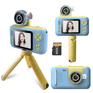 wennzy 1080p kids digital camera mini video camera for kids 40mp 2.4 inch ips screen 180° rotatable lens cute photo frames fun games with neck strap mini desktop 32gb