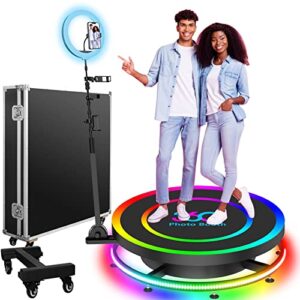 oleevee 360 photo booth machine 60cm for parties with ring light, free logo customization, 1 people stand on, remote control, automatic slow motion 360 camera booth(60cm/23.6″ with flight case)