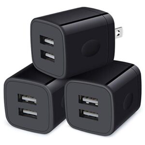 wall charger block, 2.1a/5v dual port usb wall plug in phone travel power usb adapter plug,3pack black charger cube fast charging compatible iphone 14 pro/13/12/se/11,samsung galaxy s23/s22/s21/s20/10