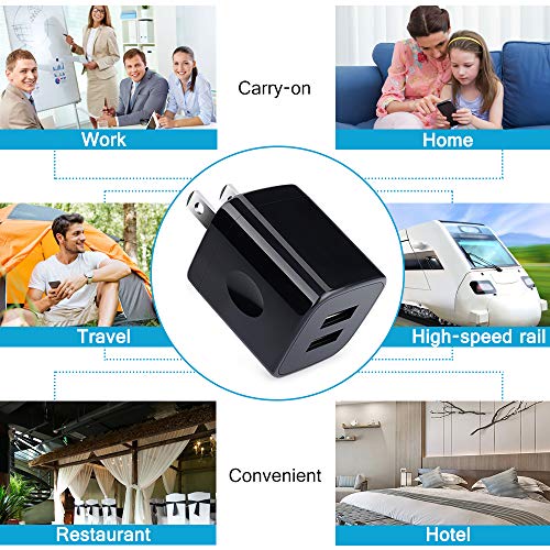 Wall Charger Block, 2.1A/5V Dual Port USB Wall Plug in Phone Travel Power USB Adapter Plug,3Pack Black Charger Cube Fast Charging Compatible iPhone 14 Pro/13/12/SE/11,Samsung Galaxy S23/S22/S21/S20/10