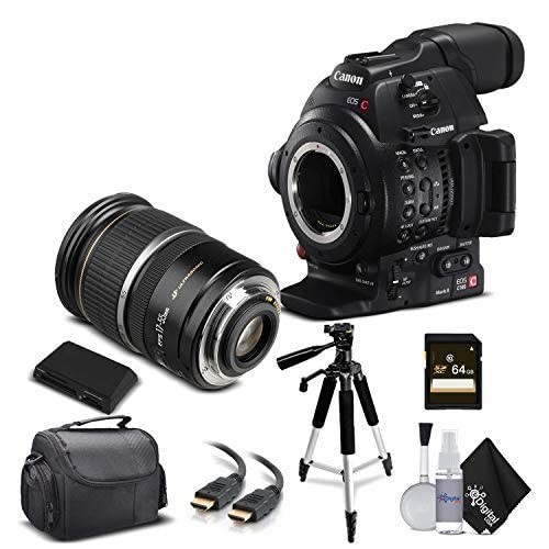 Canon EOS C100 Mark II with Dual Pixel CMOS AF 0202C002 & EF 24-105mm f/4L is II USM Lens with Memory Card, Case, Tripod - Starter Bundle (Renewed)