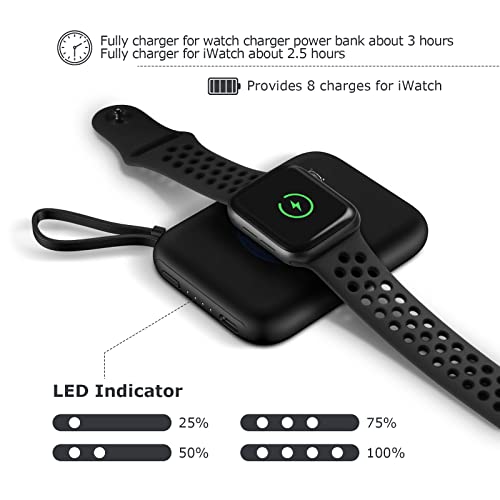 lifeegrn Wireless Portable Watch Charger for All Apple Watch Series, 5000mAh iWatch Magnetic Charger Power Bank with Built in Cable, Portable Watch and Phone Charger for iPhone13/12/11/Pro/Max, Black