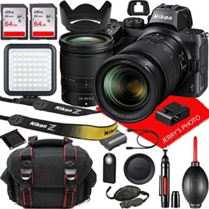 nikon z5 mirrorless digital camera with nikon nikkor z 24-70mm f/4 s lens + 128gb additional memory, case, led light and more
