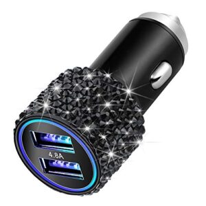 otostar dual usb car charger, 4.8a output, bling crystal diamond car decorations accessories fast charging adapter for iphones android ios, samsung galaxy, lg, nexus, htc (black)