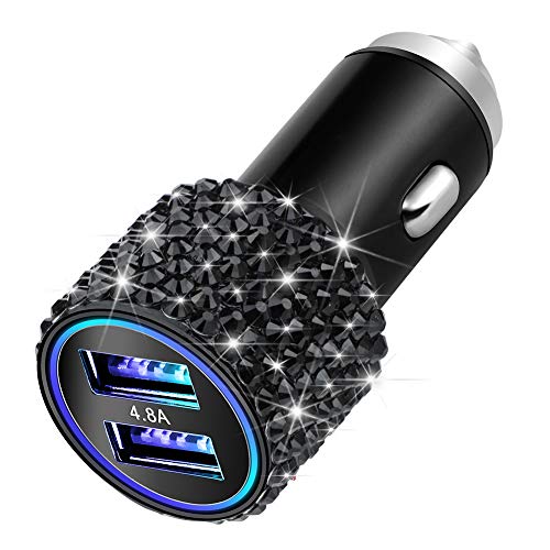 Otostar Dual USB Car Charger, 4.8A Output, Bling Crystal Diamond Car Decorations Accessories Fast Charging Adapter for iPhones Android iOS, Samsung Galaxy, LG, Nexus, HTC (Black)