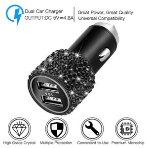 Otostar Dual USB Car Charger, 4.8A Output, Bling Crystal Diamond Car Decorations Accessories Fast Charging Adapter for iPhones Android iOS, Samsung Galaxy, LG, Nexus, HTC (Black)