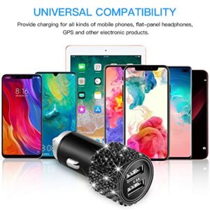 Otostar Dual USB Car Charger, 4.8A Output, Bling Crystal Diamond Car Decorations Accessories Fast Charging Adapter for iPhones Android iOS, Samsung Galaxy, LG, Nexus, HTC (Black)