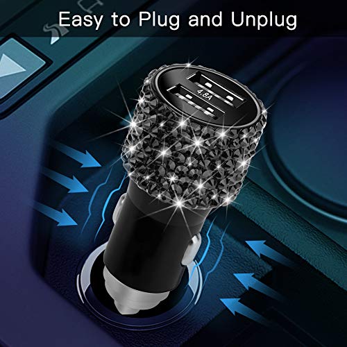 Otostar Dual USB Car Charger, 4.8A Output, Bling Crystal Diamond Car Decorations Accessories Fast Charging Adapter for iPhones Android iOS, Samsung Galaxy, LG, Nexus, HTC (Black)