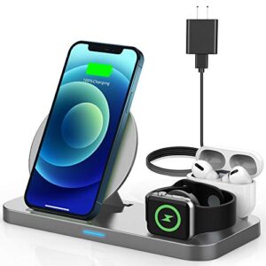 wireless charging station for apple products, 3 in 1 wireless charger charging stand compatible with apple watch and airpods pro, 2, fast charging dock for iphone 12 pro, 11, xs max, xr, x, 8