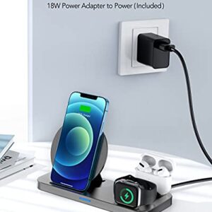 Wireless Charging Station for Apple Products, 3 in 1 Wireless Charger Charging Stand Compatible with Apple Watch and Airpods Pro, 2, Fast Charging Dock for iPhone 12 pro, 11, Xs max, Xr, X, 8