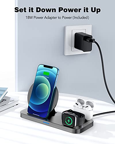 Wireless Charging Station for Apple Products, 3 in 1 Wireless Charger Charging Stand Compatible with Apple Watch and Airpods Pro, 2, Fast Charging Dock for iPhone 12 pro, 11, Xs max, Xr, X, 8