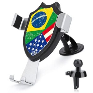 Brazil and USA Flag Car Phone Holder Mount Universal Cellphone Vent Clamp for Dashboard Windshield Stand