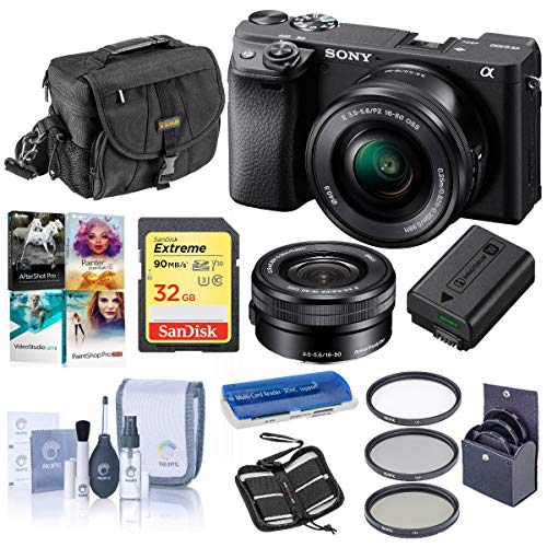 Sony Alpha a6400 24.2MP Mirrorless Digital Camera with 16-50mm f/3.5-5.6 OSS Lens - Bundle With Camera Case, 32GB SDHC Card, 40.5mm Filter Kit, Cleaning Kit, Card Reader, Memory Wallet, PC Software