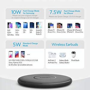 Anker 10W Max, 313 Wireless Charger (Pad), Qi-Certified Wireless Charging for iPhone 14/14 Pro/14 Plus/14 Pro Max, Fast Charging Galaxy S20 S10 S9 S8, Note10 (No AC Adapter)