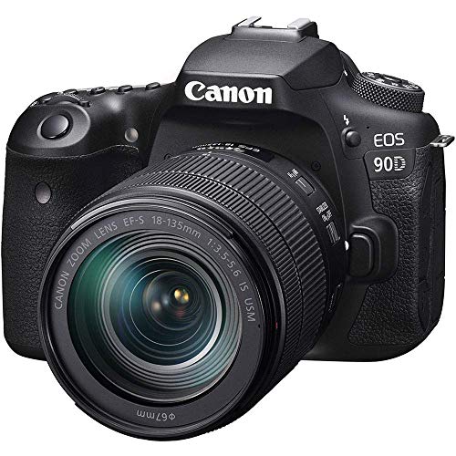 Canon EOS 90D DSLR Camera with 18-135mm Lens (3616C016) + 64GB Memory Card + Case + Corel Photo Software + LPE6 Battery + External Charger + Card Reader + HDMI Cable + Cleaning Set + More (Renewed)