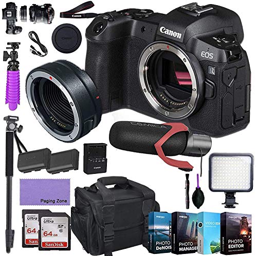 Canon EOS R Mirrorless Digital Camera (Body Only) and Mount Adapter EF-EOS R kit Bundled with Deluxe Accessories Like Pro Microphone, High Speed Flash, 4-Pack Photo Editing Software and More…