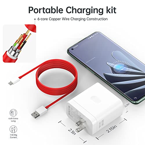 for Oneplus 11 10 Pro Charger 80W, Warp Charger SuperVooc 65W Wall Block for Oneplus 9 Pro 10T 10R 8T 8 7T 7 Pro Nord 2T CE 2 Lite N20 N10 9R Ace 6T Dash Charge One Plus Fast Charging 6.6ft Cable