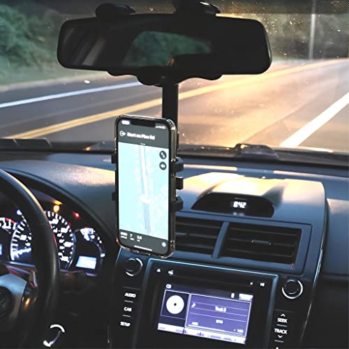 JaWaSto 360° Rear View Mirror Phone Holder for Car - Rotatable & Retractable Car Phone Holder Mount & Handsfree Phone Cradle - Easy to Install Adjustable Universal Phone Holder for All Smartphones