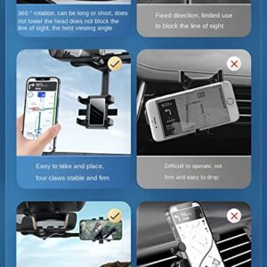 JaWaSto 360° Rear View Mirror Phone Holder for Car - Rotatable & Retractable Car Phone Holder Mount & Handsfree Phone Cradle - Easy to Install Adjustable Universal Phone Holder for All Smartphones